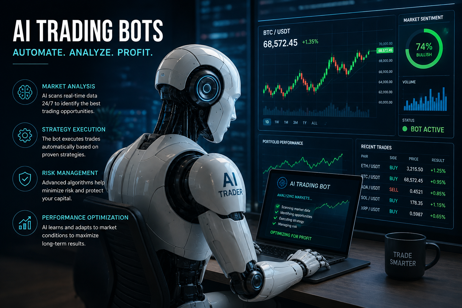 How AI trading bots work with automated market analysis and trading strategies