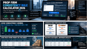 prop firm consistency rule calculator repair plan showing extra profit needed to reach payout threshold