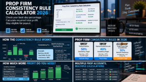 prop firm consistency rule calculator workflow using daily P&L best day and total profit
