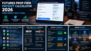 futures prop firm payout waterfall showing balance limit payout cap profit split fees and net payout