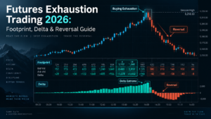 futures exhaustion trading footprint chart with fading aggressive volume