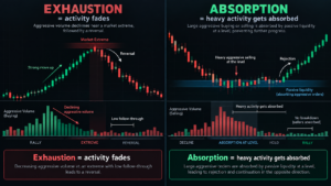futures exhaustion trading framework using location delta volume and price response
