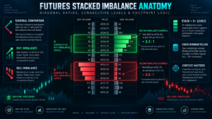 futures stacked imbalance trading workflow with footprint ratio delta and retest