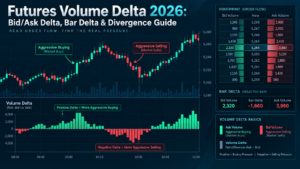 futures volume delta price response with positive negative delta absorption and continuation