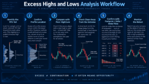futures excess highs and lows tail quality with TPO profile value area and rejection