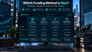 Comparison of NinjaTrader funding methods by speed limit and deposit type