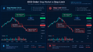 NinjaTrader OCO Orders 2026 guide showing linked stop loss and profit target orders