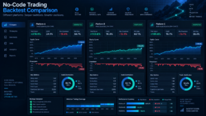 Best no-code algorithmic trading platforms backtesting comparison showing historical tests drawdown Sharpe ratio and strategy validation