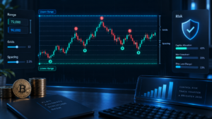 crypto grid bot settings showing range grids spacing and risk controls