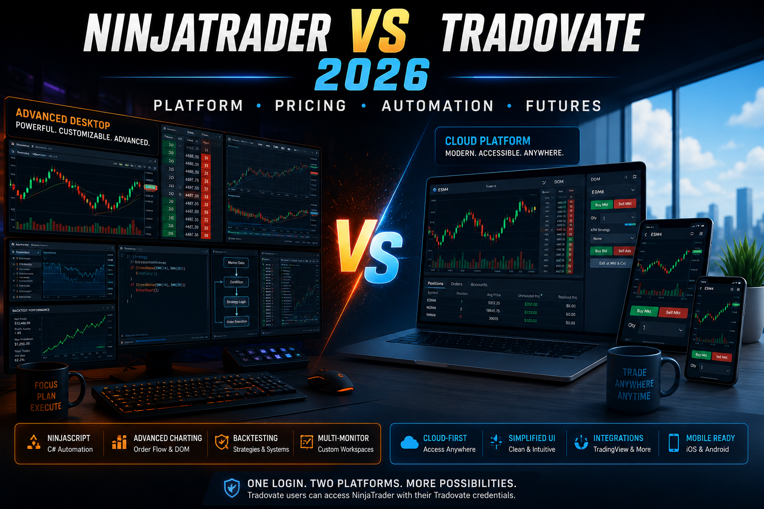 NinjaTrader vs Tradovate 2026 futures trading platform comparison
