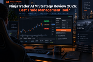 NinjaTrader ATM Strategy example showing futures entry stop loss breakeven profit target and auto trail