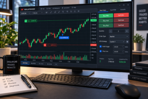 NinjaTrader Chart Trader Review 2026 showing futures chart trading with orders positions and trade management