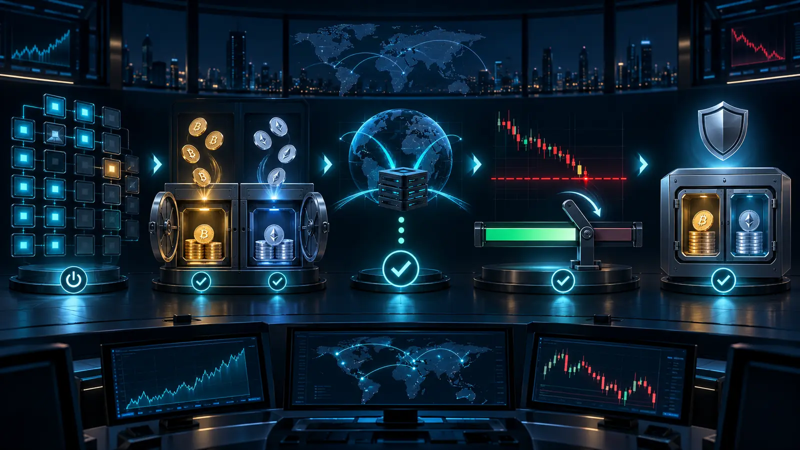 Safe grid bot shutdown sequence for orders, assets, API connection, and futures positions
