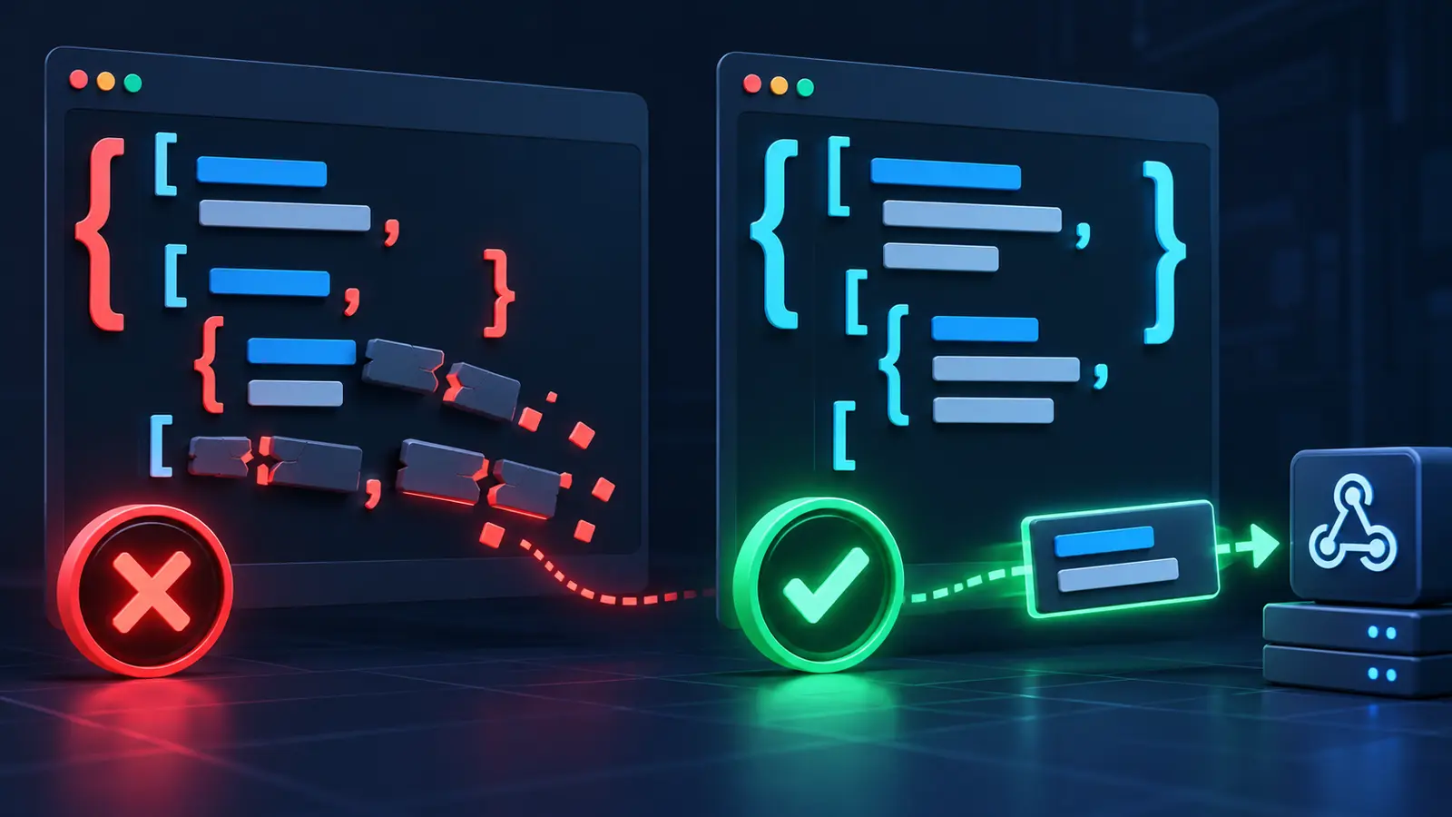 Valid and invalid JSON payload comparison for TradingView webhook troubleshooting