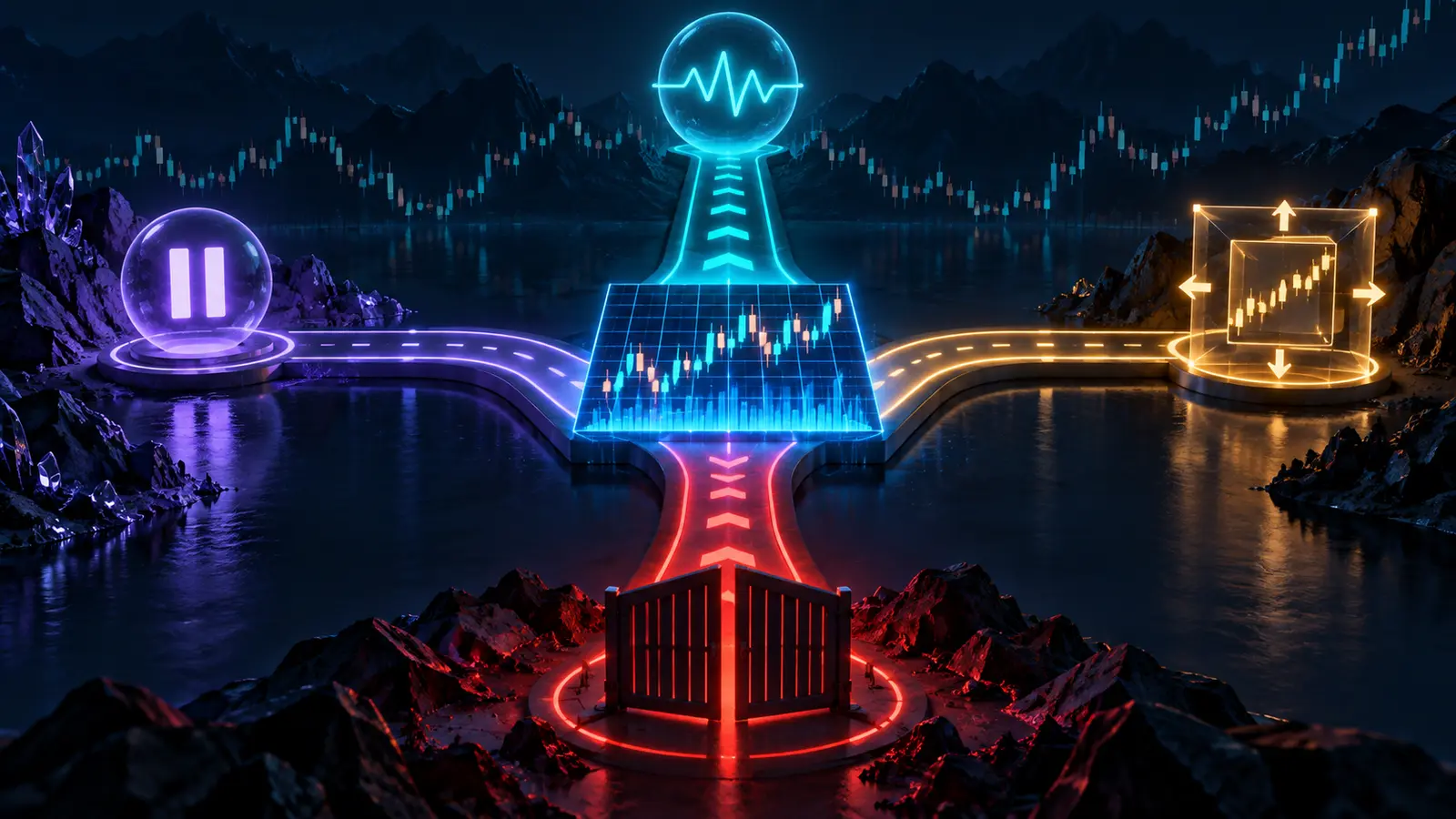 Decision paths to wait, pause, recenter, or close a grid bot