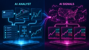 AI market analyst workflow compared with AI-generated trading signal workflow