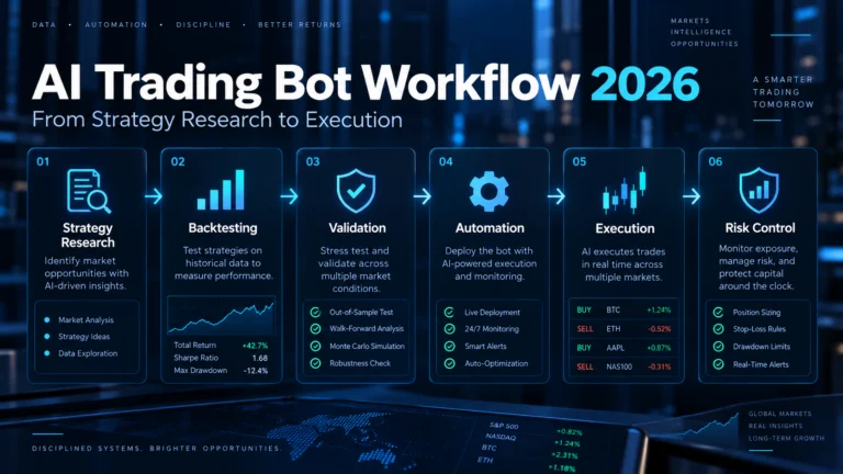 AI Trading Bot Workflow 2026 AI trading bot workflow from strategy research through backtesting validation automation execution and risk control